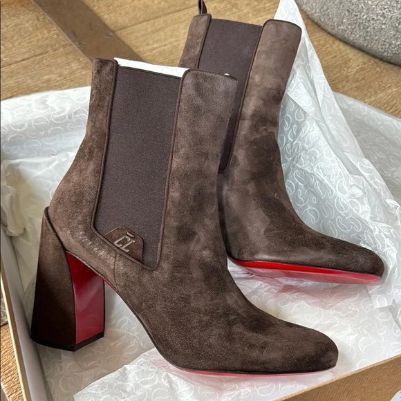 Christian Louboutin turelastic brown cosme suede ankle boot 85mm sz 39.5 - Picture 8 of 12